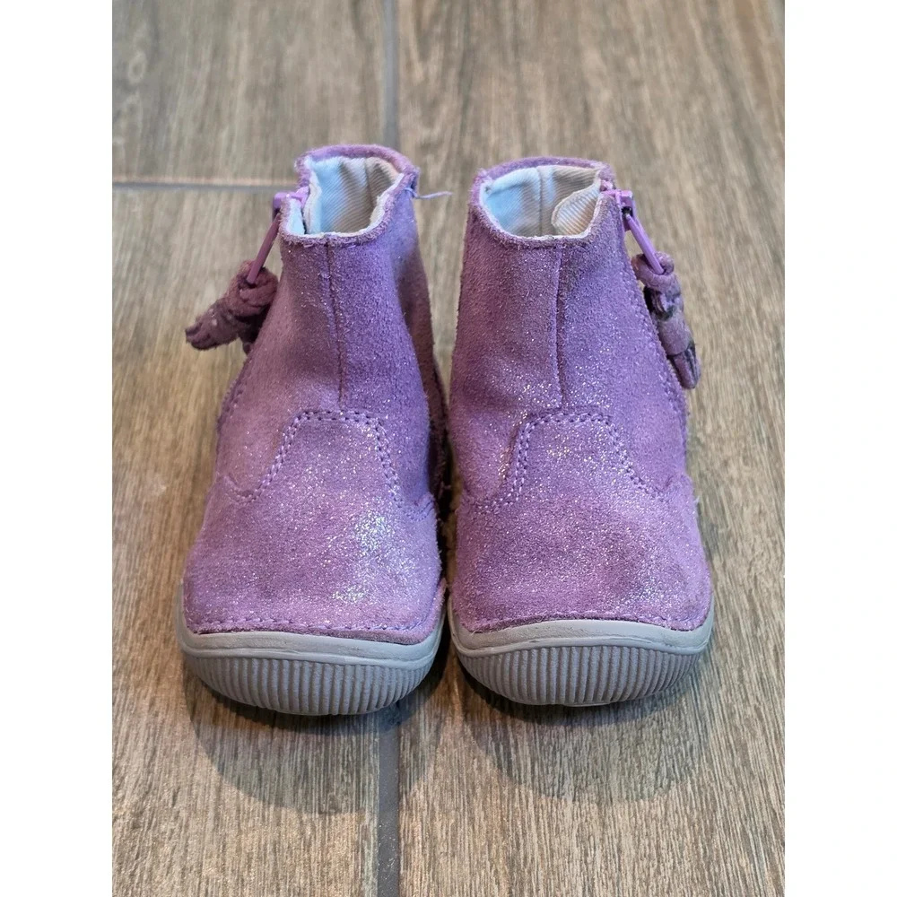 Stride Rite SRT Zoe Purple Glitter Suede Leather Tassel Boots Toddler Girls 4W
